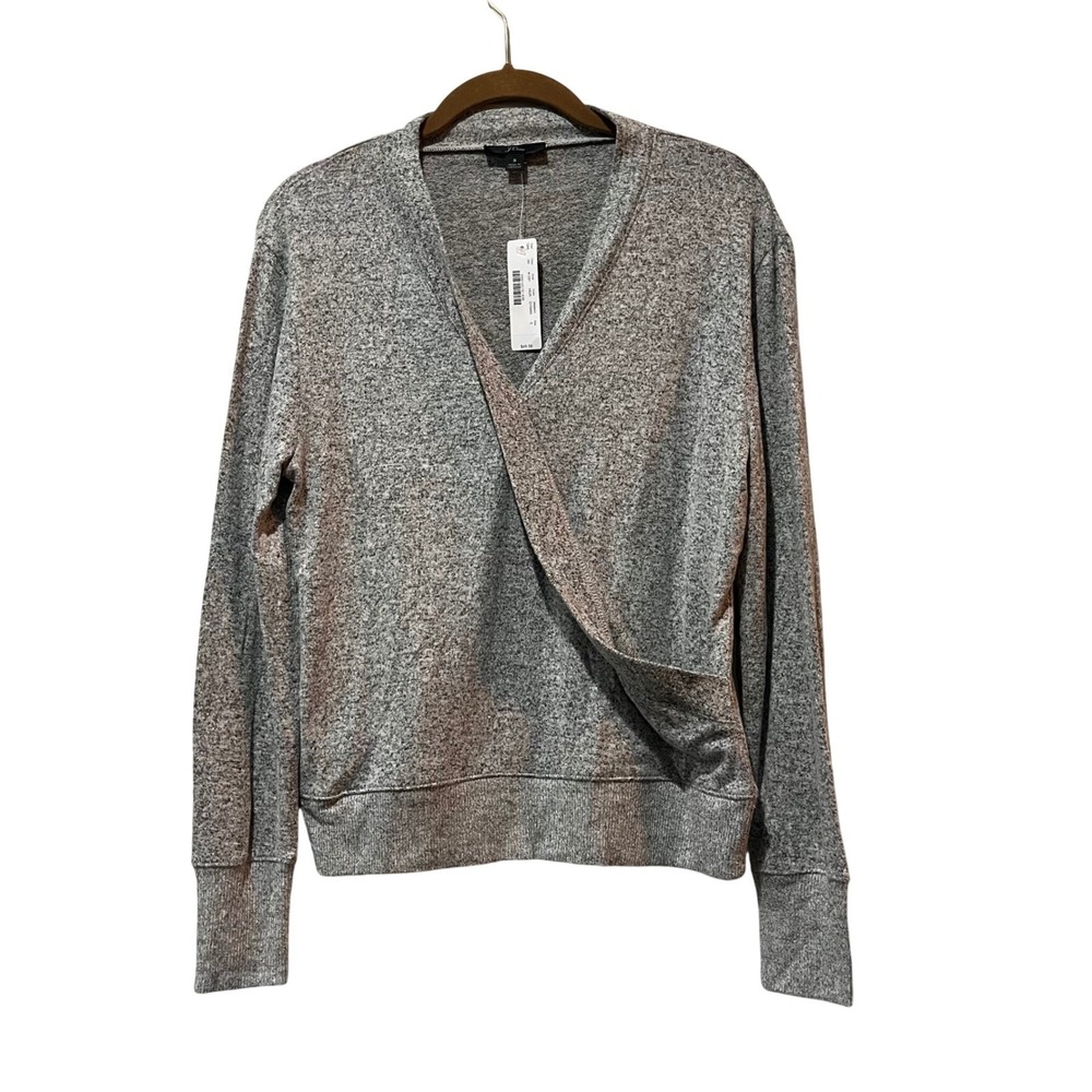 J Crew Super Soft Faux Wrap Sweater Gray Long‎ Sleeve Lightweight Top Small